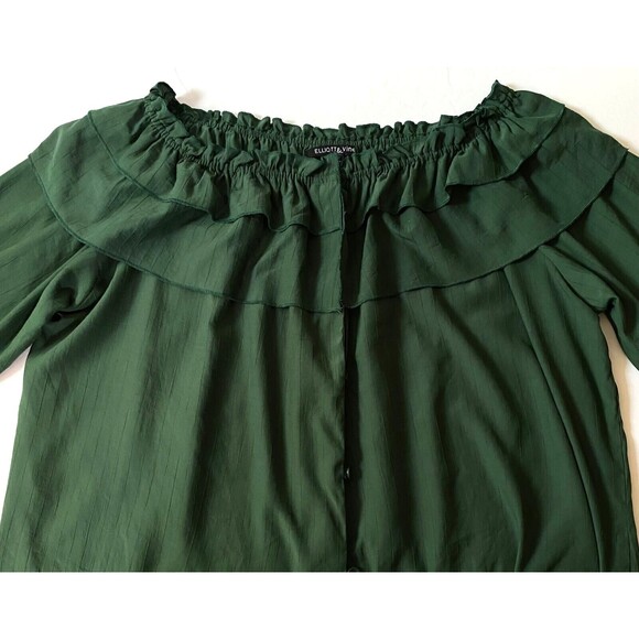 Elliott & Vine Ruffle Overlay Yoke Blouse Womens Size 3X Forest Green Runs Small - Picture 3 of 12